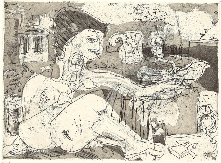 Dieter Goltzsche, Frau auf Balkon, o. J., Radierung Sammlung Prange ©VG Bild-Kunst, Bonn 2025