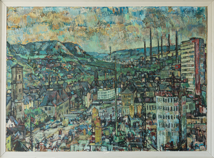 Günter Tiedeken: (1932-2019)  Jena 1971, 1971,  Öl auf Leinwand